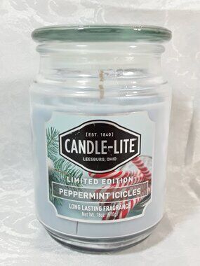 Unlit, Peppermint Icicles Candle-Lite 18 oz Jar Scented Candle, Limited Edition